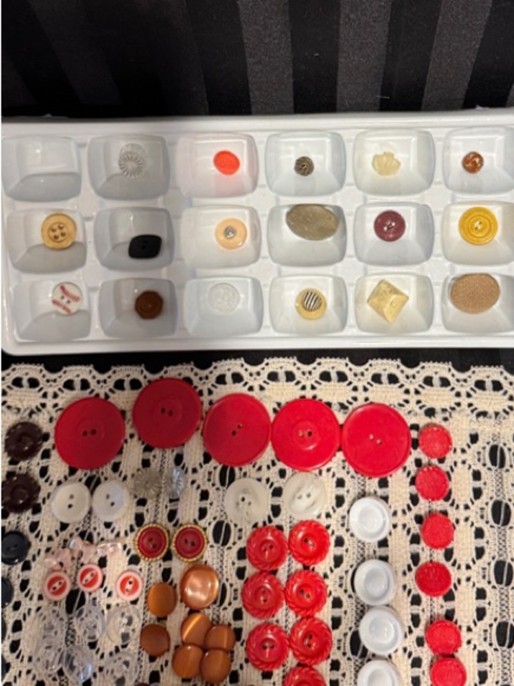 Vintage Mixed Assorted Buttons - Red, White, Blue Brown, Cream